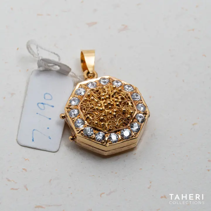 Yellow Gold Taweez with Cubic Zirconia design 9 by TAHERI