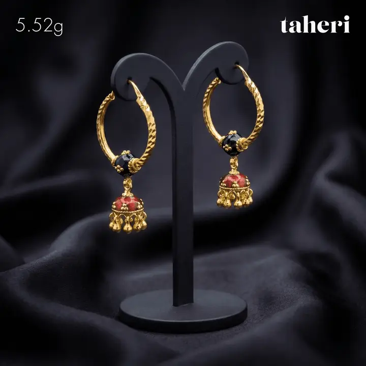 Yellow Gold Jhumki with Colored Stones design 3 by TAHERI