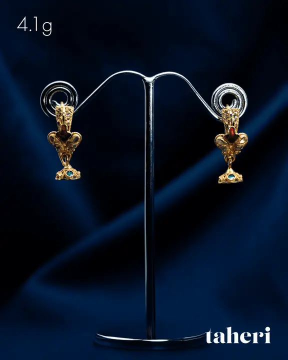 Yellow Gold Jhumki with Cubic Zirconia design 5 by TAHERI