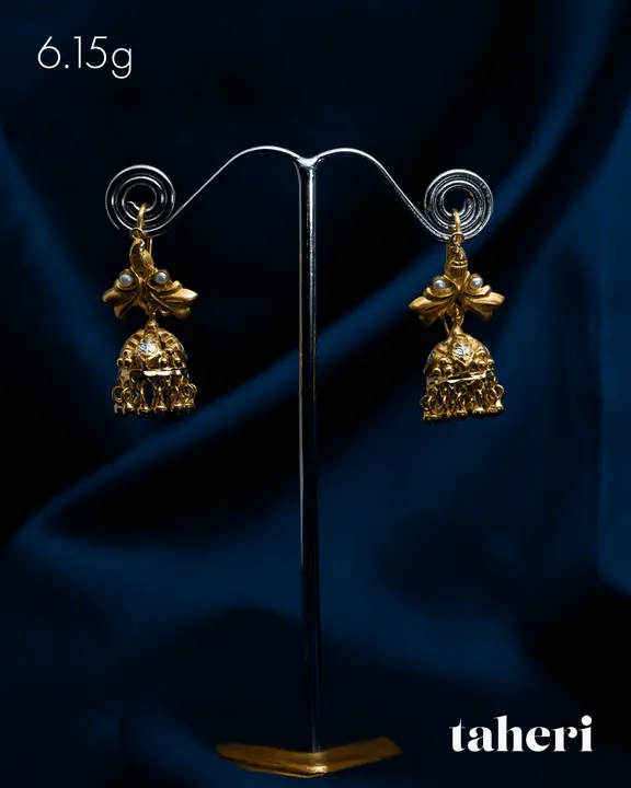 Yellow Gold Jhumki with Pearl design 7 by TAHERI