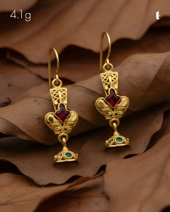Yellow Gold Jhumki with Ruby design 16 by TAHERI