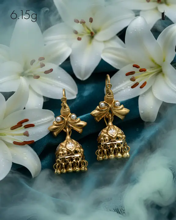 Yellow Gold Jhumki with Pearl design 18 by TAHERI