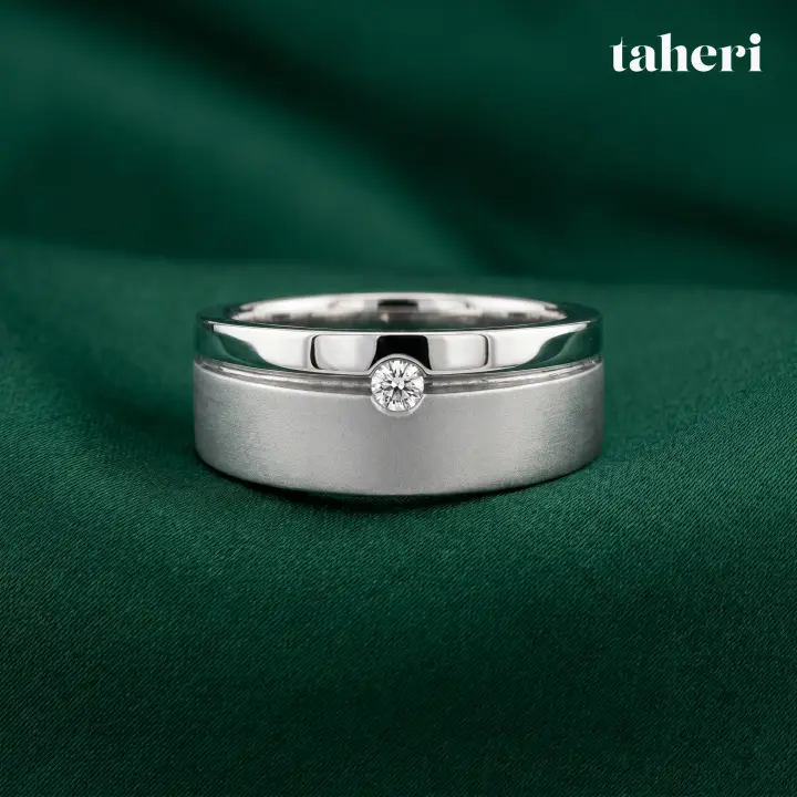 White Gold Palladium Bands for Him with Cubic Zirconia design 6 by TAHERI