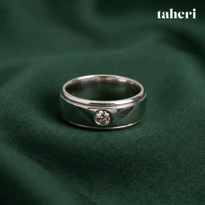 White Gold Palladium Bands for Him with Cubic Zirconia design 8 by TAHERI