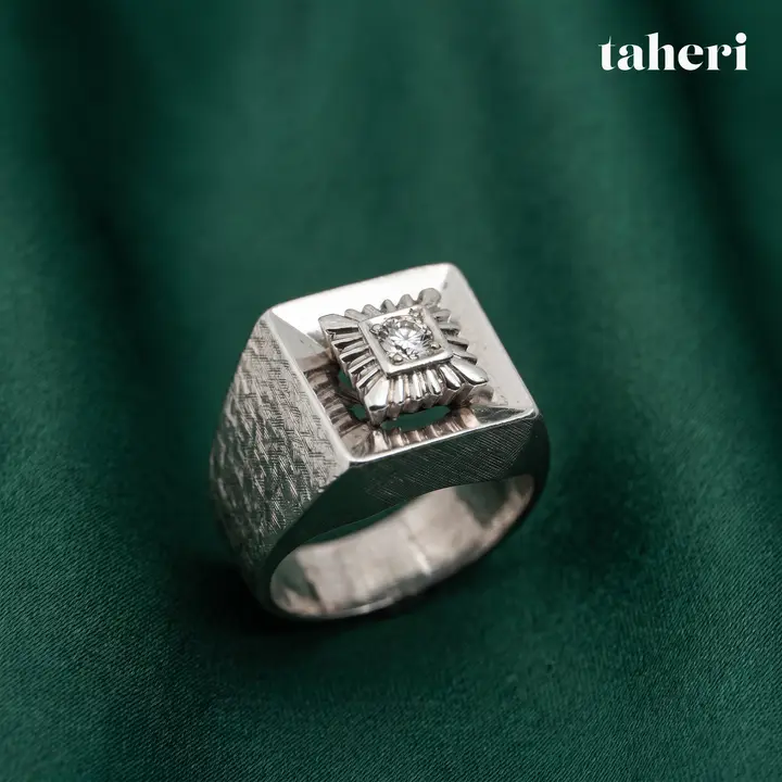White Gold Palladium Bands for Him with Cubic Zirconia design 9 by TAHERI