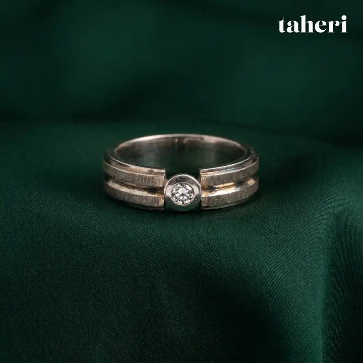 White Gold Palladium Bands for Him with Cubic Zirconia design 10 by TAHERI