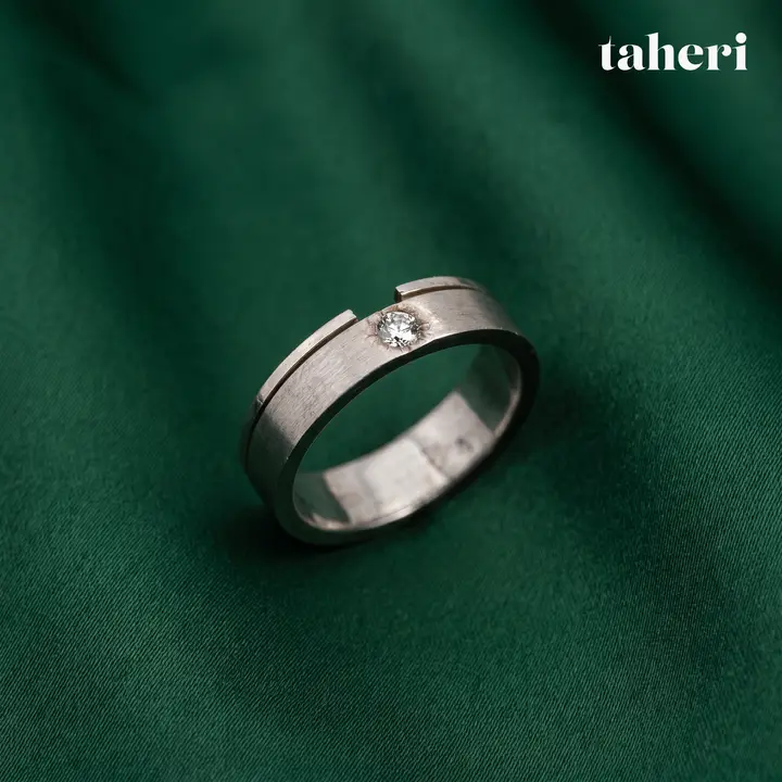 White Gold Palladium Bands for Him with Cubic Zirconia design 11 by TAHERI