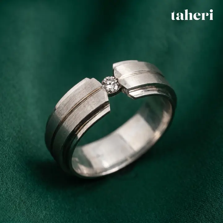 White Gold Palladium Bands for Him with Cubic Zirconia design 12 by TAHERI