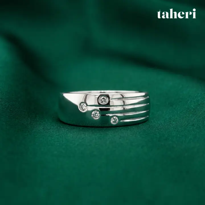White Gold Palladium Bands for Him with Cubic Zirconia design 13 by TAHERI
