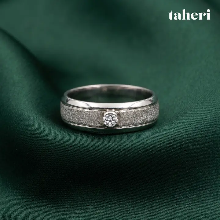 White Gold Palladium Bands for Him with Cubic Zirconia design 14 by TAHERI