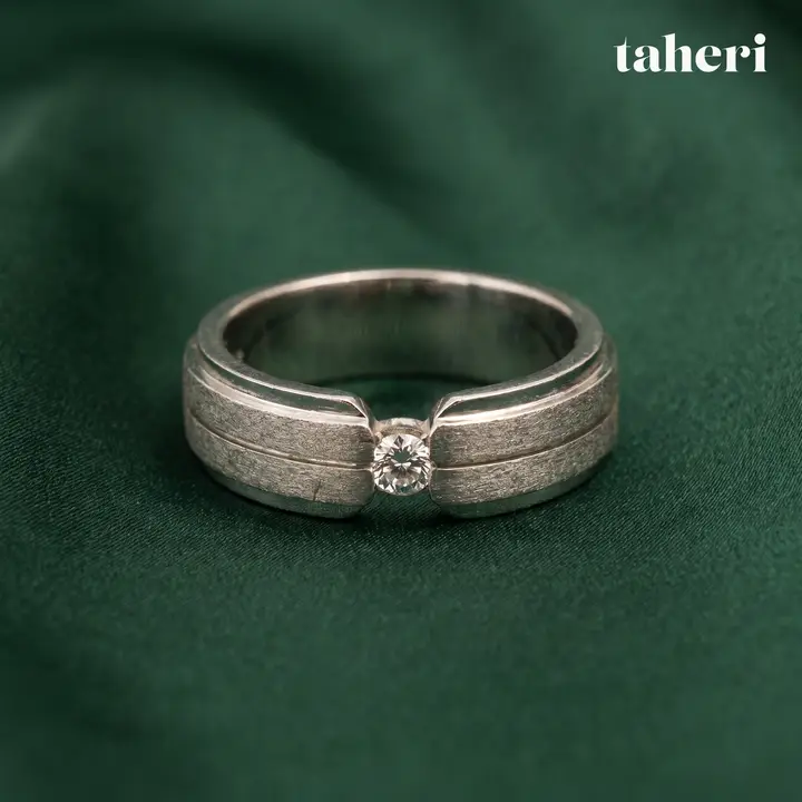 White Gold Palladium Bands for Him with Cubic Zirconia design 15 by TAHERI
