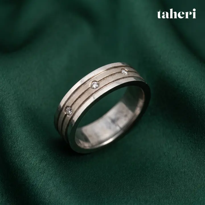 White Gold Palladium Bands for Him with Cubic Zirconia design 16 by TAHERI