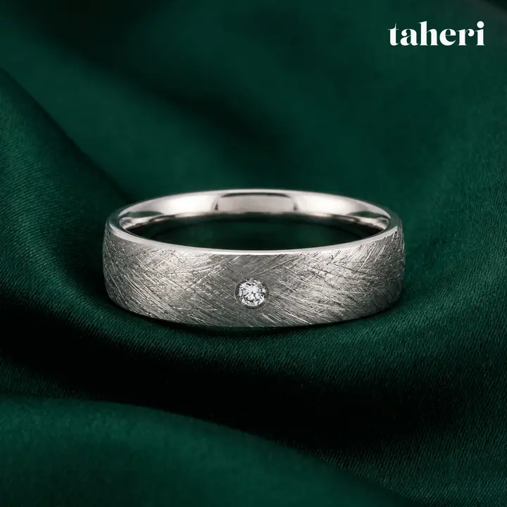 White Gold Palladium Bands for Him with Cubic Zirconia design 17 by TAHERI