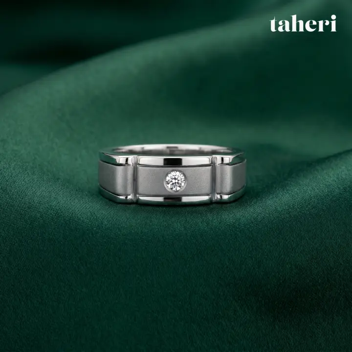 White Gold Palladium Bands for Him with Cubic Zirconia design 20 by TAHERI