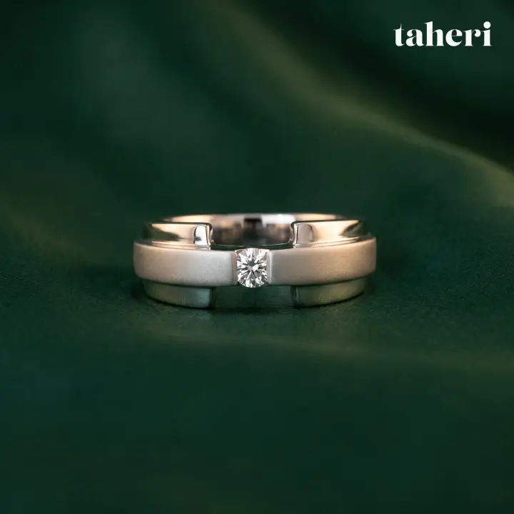White Gold Palladium Bands for Him with Cubic Zirconia design 21 by TAHERI