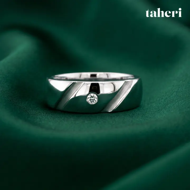 White Gold Palladium Bands for Him with Cubic Zirconia design 22 by TAHERI
