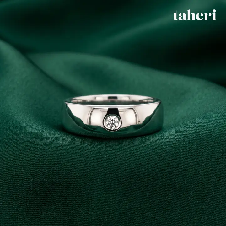 White Gold Palladium Bands for Him with Cubic Zirconia design 23 by TAHERI