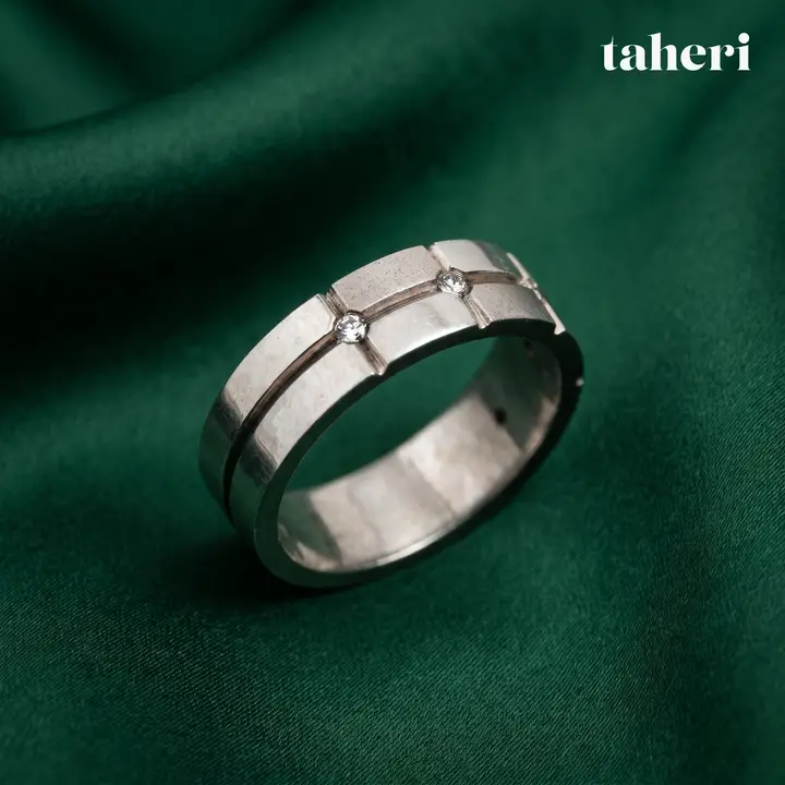 White Gold Palladium Bands for Him with Cubic Zirconia design 1 by TAHERI