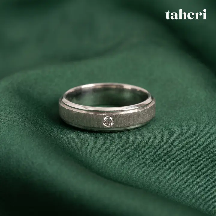 White Gold Palladium Bands for Him with Cubic Zirconia design 2 by TAHERI