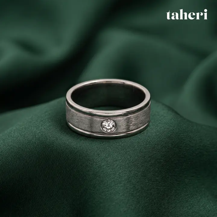 White Gold Palladium Bands for Him with Cubic Zirconia design 3 by TAHERI