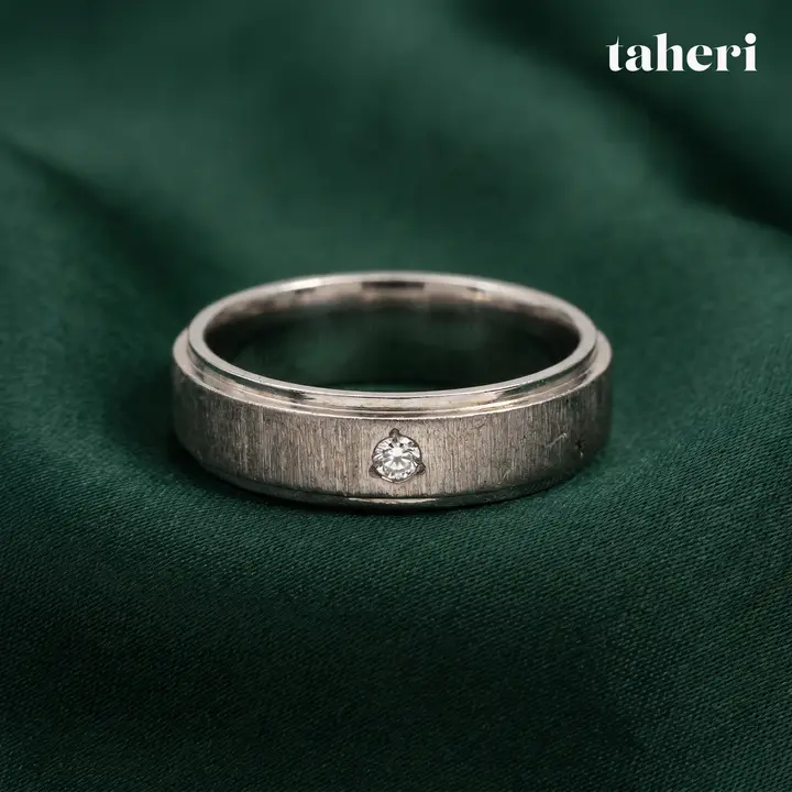 White Gold Palladium Bands for Him with Cubic Zirconia design 4 by TAHERI