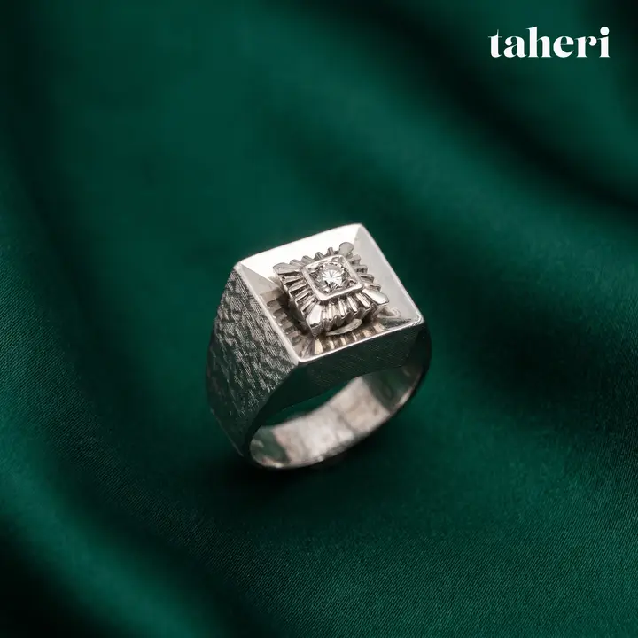 White Gold Palladium Bands for Him with Cubic Zirconia design 5 by TAHERI