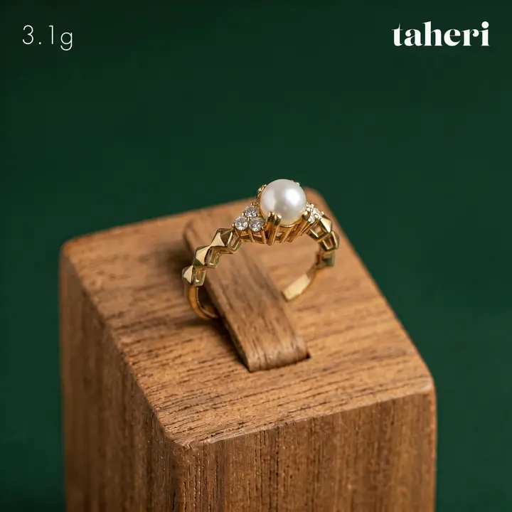 Yellow Gold Ring with Pearl design 5 by TAHERI