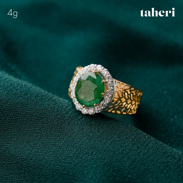 Yellow Gold Ring with Emerald design 15 by TAHERI