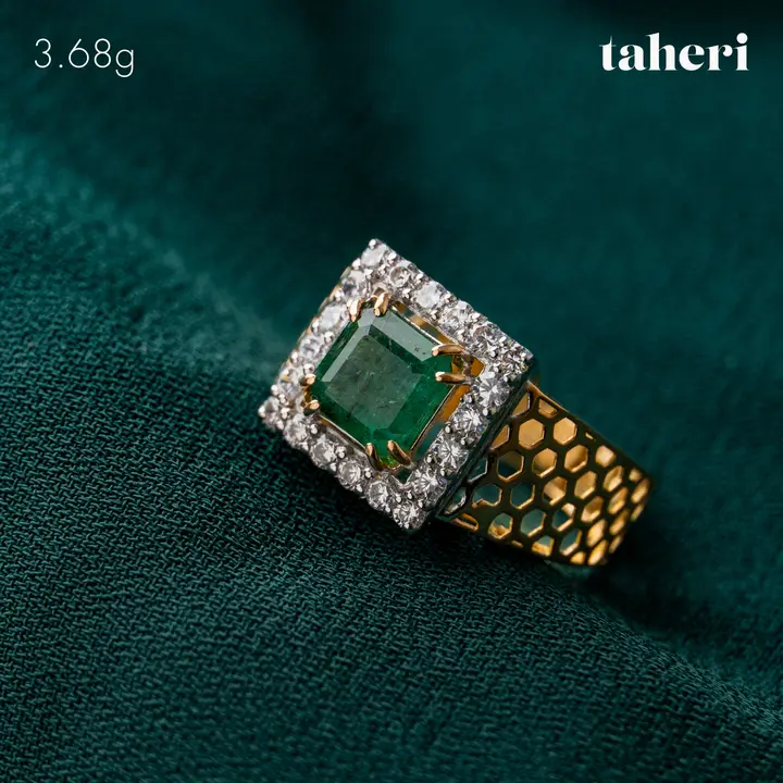 Yellow Gold Ring with Emerald design 22 by TAHERI
