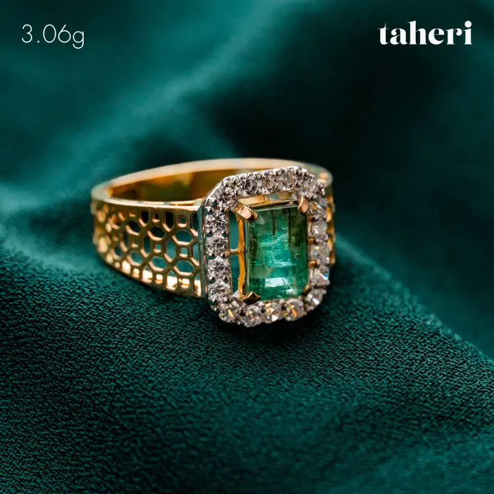 Yellow Gold Ring with Emerald design 24 by TAHERI