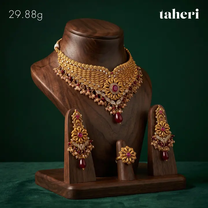 Yellow Gold Gold Set with Ruby design 20 by TAHERI
