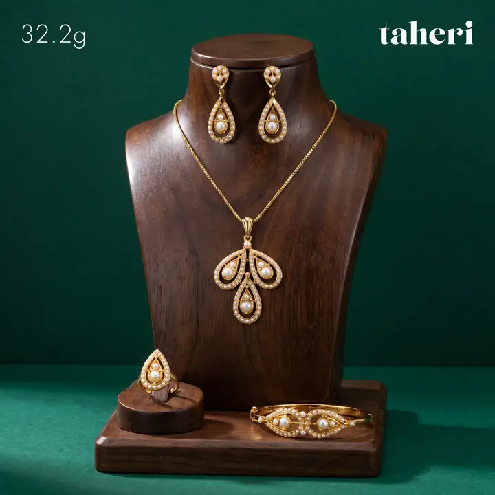 Yellow Gold Locket Set With Bangle with Pearl design 1 by TAHERI
