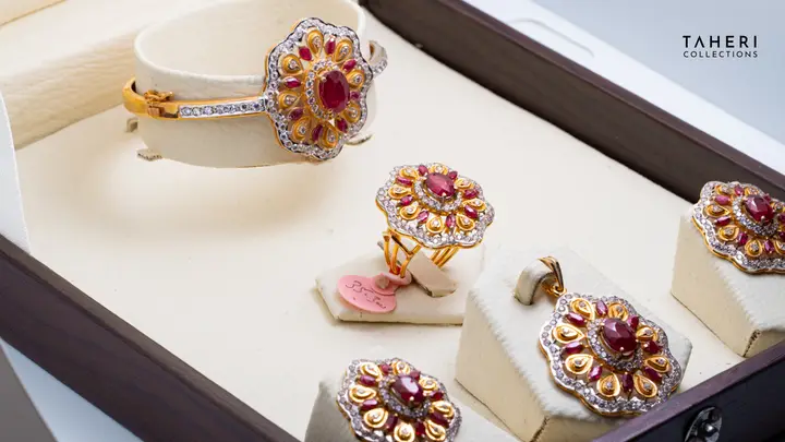 Two-Tone Locket Set With Bangle with Ruby design 10 by TAHERI