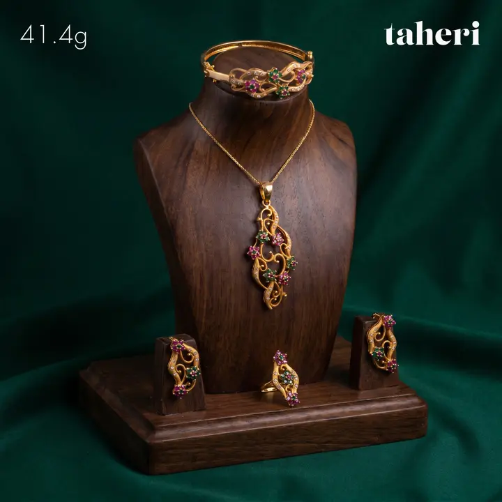Yellow Gold Locket Set With Bangle with Colored Stones design 19 by TAHERI