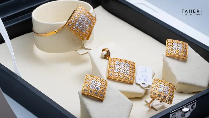 Two-Tone Locket Set With Bangle with Cubic Zirconia design 22 by TAHERI