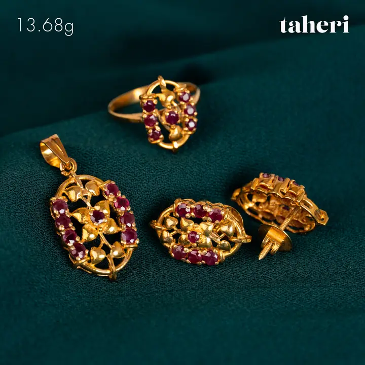 Yellow Gold Locket sets without Bangle with Ruby design 6 by TAHERI