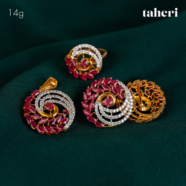 Yellow Gold Locket sets without Bangle with Ruby design 7 by TAHERI