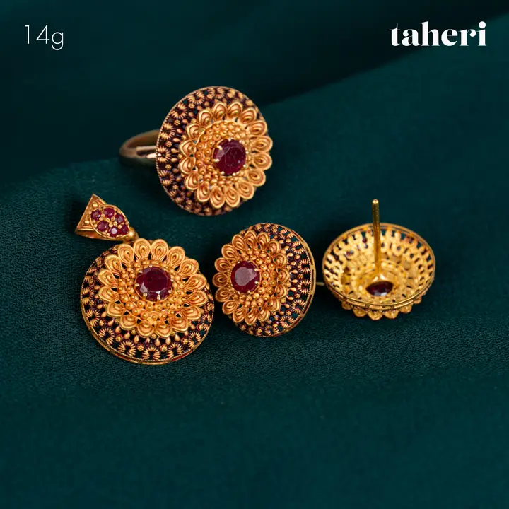 Yellow Gold Locket sets without Bangle with Ruby design 8 by TAHERI