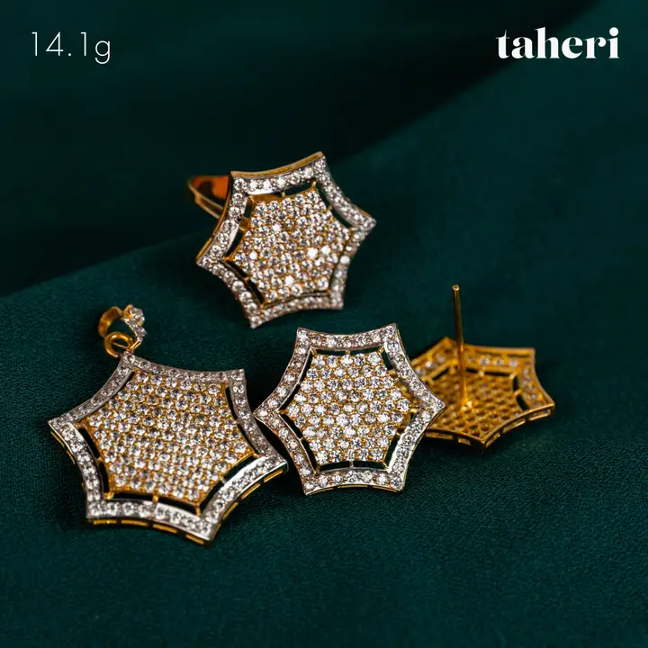 Yellow Gold Locket sets without Bangle with Cubic Zirconia design 9 by TAHERI