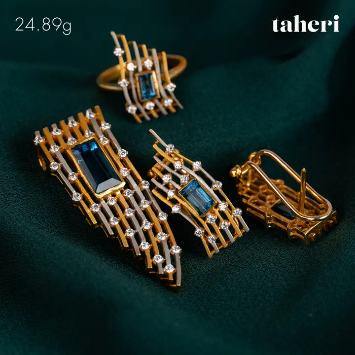 Two-Tone Locket sets without Bangle with Sapphire design 10 by TAHERI