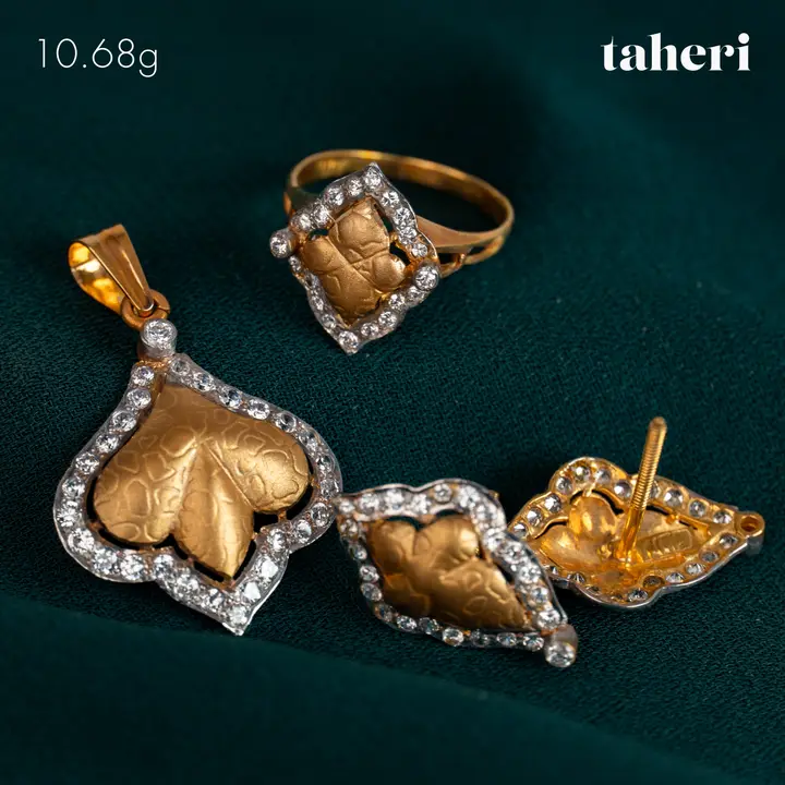 Yellow Gold Locket sets without Bangle with Cubic Zirconia design 11 by TAHERI