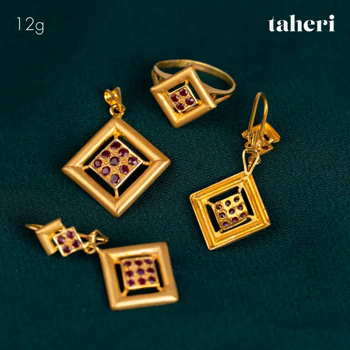 Yellow Gold Locket sets without Bangle with Ruby design 13 by TAHERI