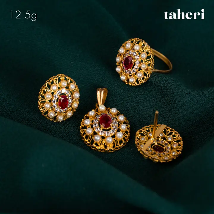Yellow Gold Locket sets without Bangle with Ruby design 14 by TAHERI