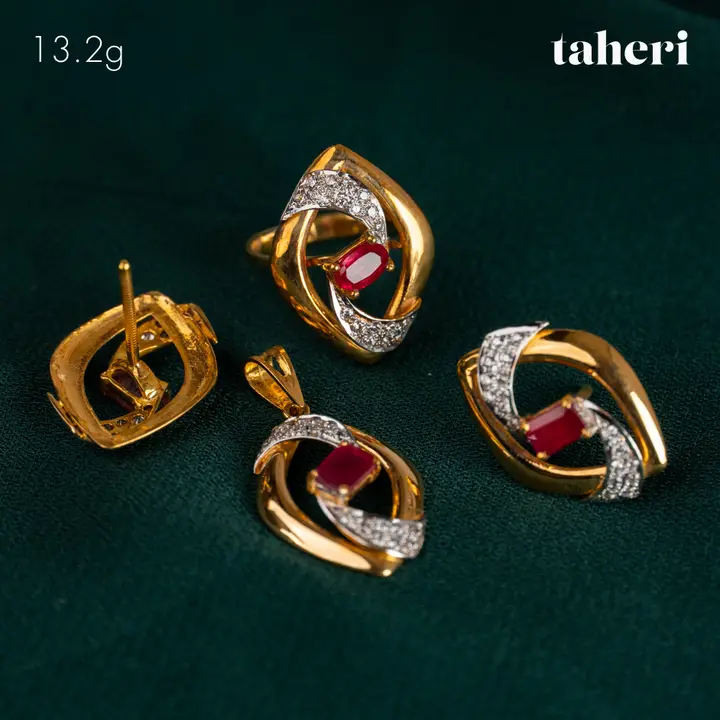 Yellow Gold Locket sets without Bangle with Ruby design 17 by TAHERI
