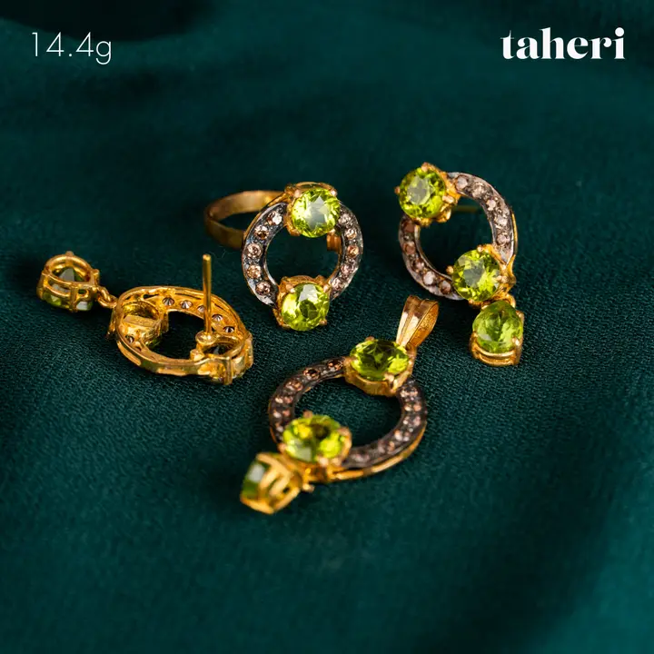 Yellow Gold Locket sets without Bangle with Colored Stones design 19 by TAHERI