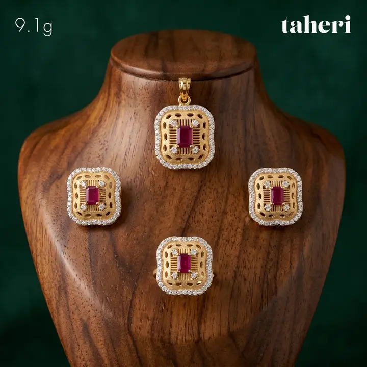 Two-Tone Locket sets without Bangle with Ruby design 3 by TAHERI