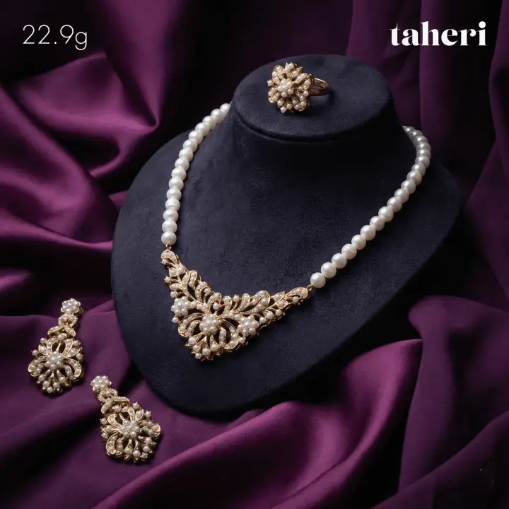 Yellow Gold String Set with Pearl design 2 by TAHERI