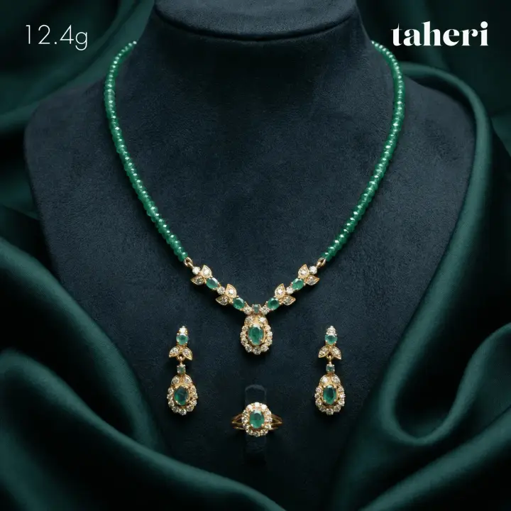 Yellow Gold String Set with Emerald design 4 by TAHERI