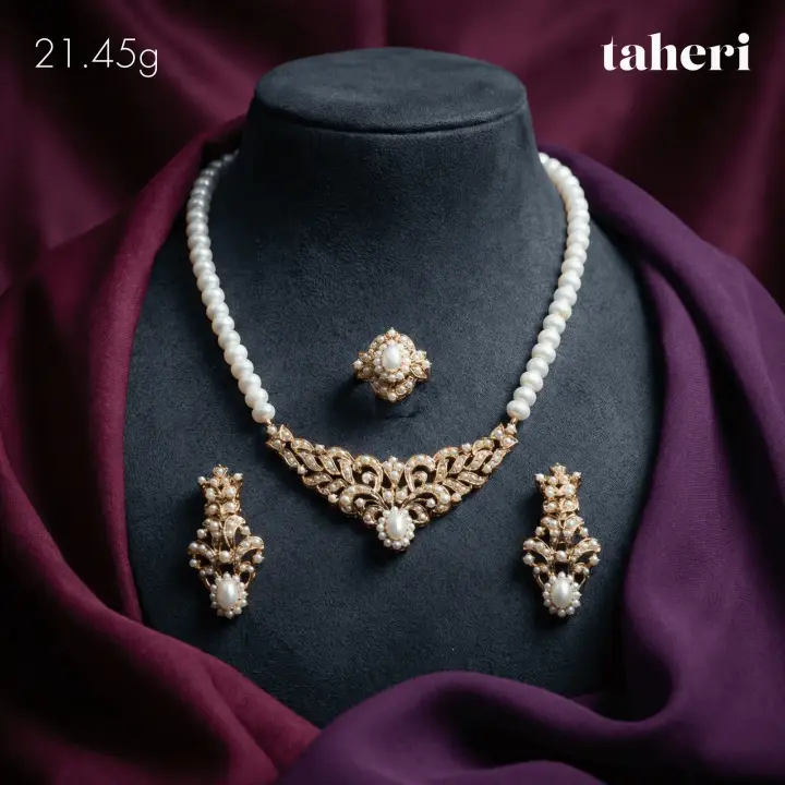 Yellow Gold String Set with Pearl design 6 by TAHERI