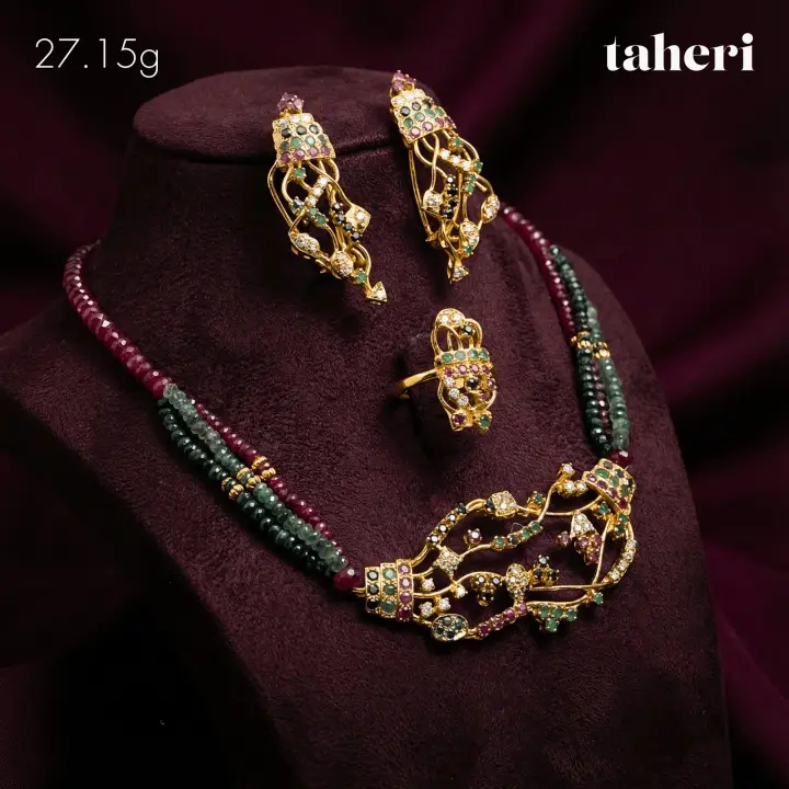 Yellow Gold String Set with Colored Stones design 17 by TAHERI